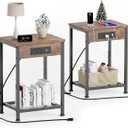 Fixwal End Tables Set of 2 with Charging Station, Night Stands with U-S-B Ports and Power Outlets (Dark Walnut Gray)