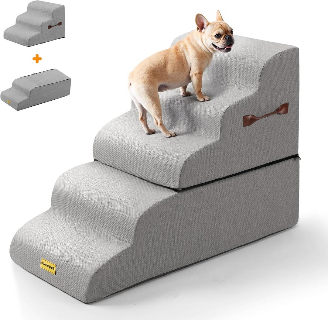 3 in 1 30D High Density Foam Stable Dog Stairs for High Bed, 22.8’’H 5 (2+3) Steps Pet Ramp, Non-Slip Pet Steps with Handle for Dachshund,Small, Surgery Dog, Senior Cat
