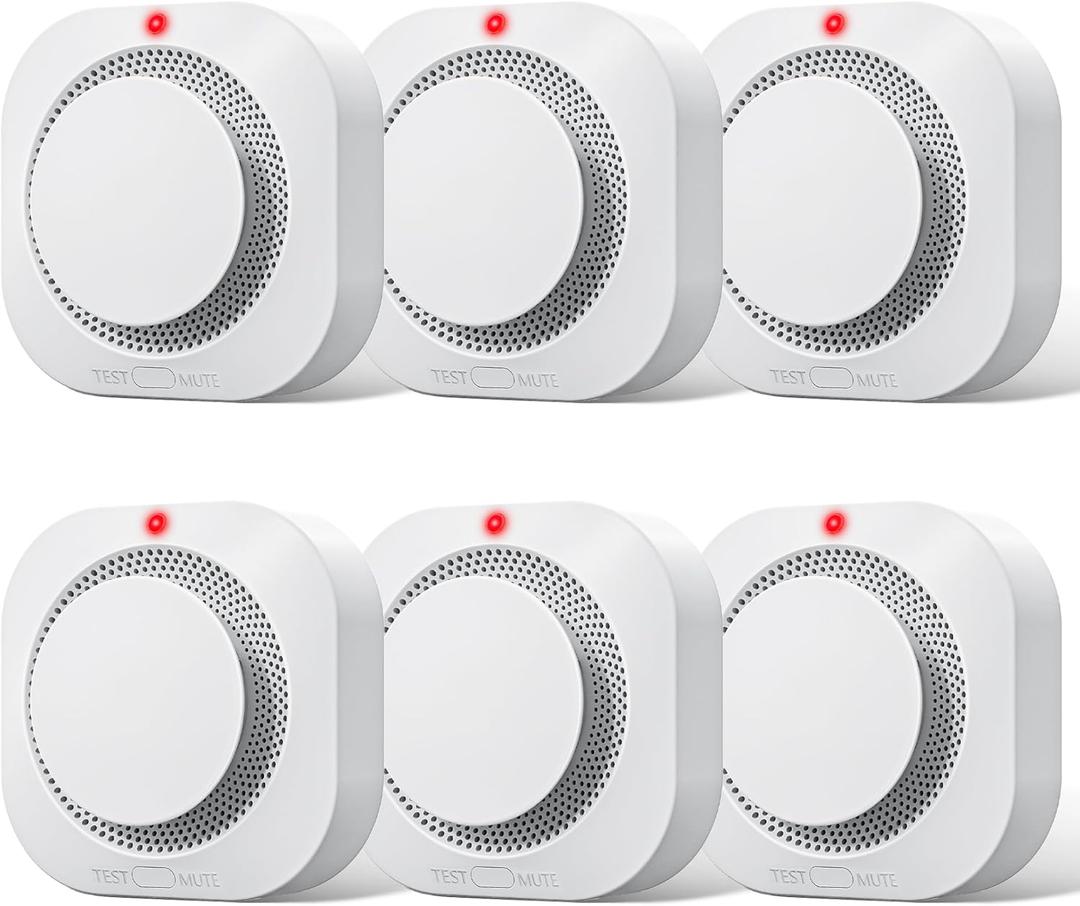 Smoke Alarm Fire Detector,Battery Operated Photoelectric Smoke Detector with Test Button and Low Battery Warning, Fire Alarms Smoke Detectors for Home, 6 Pack