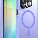 for Samsung Galaxy A26 5G Phone Case Magnetic Shockproof, [Fit for MagSafe] [Glass Screen Protector + Camera Lens Protector] Translucent Anti-Fingerprint Case for Samsung Galaxy A26 5G (Light Purple)