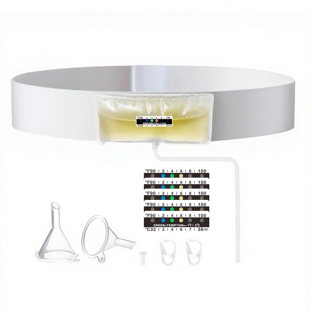 Urine Test Complete Kit  2 to 4 oz Concealed Sample Bag with Adjustable Belt,Urine Test for Hospital & Infirmary with Thermometer Stickers and Silicone Funnel (Medium)