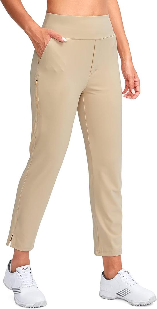 YYV Women's Golf Pants Stretch Work Ankle Pants High Waist Dress Pants with Pockets for Yoga Business Travel Casual (Beige, XXL)