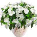Daynight 4 Pcs Artificial Impatiens Flowers for Outdoor Flowers Faux Flowers Impatiens Bushes Silk Artificial Flowers Bouquet for Patio Garden Pot Hanging Basket Porch Decor (4, White)