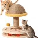 Sisal Cat Scratcher for Indoor Cat Kitten Mushroom Cat Scratching Post with Hanging Ball,Solid Wooden 2 Level Track,Interactive Toy