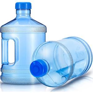 Hoolerry 2 Pieces Water Bottle 1 Gallon Round Plastic Water Jug with Handle Reusable Leak Proof Bottle for Gym Sports Office Daily Cold Liquids Drinking Use, Blue