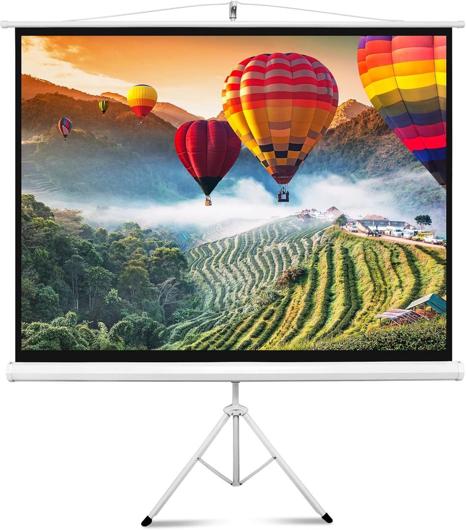Pyle 72 Inch Outdoor Projector Screen with Stand-Portable Fold Out Roll Up Screen with Tripod Stand,White Matte Fabric 4:3 Aspect Ratio 4K HD Quality Black Masking Border,Ideal for Home and Office Use