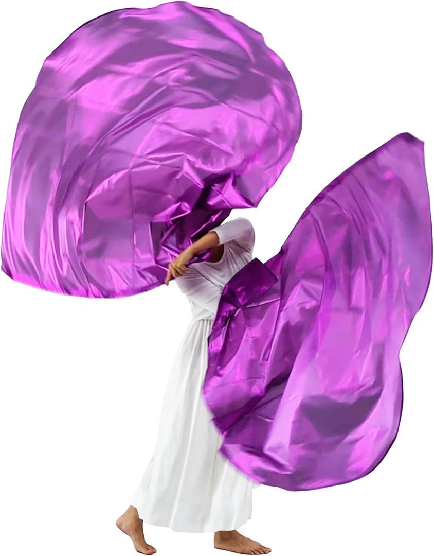 Wuchieal 55" Set of 2 pieces Praise Dance Worship Flags with Flexible Rods Semicircle Worship Angel Wing Flag for Dance Church Metallic Purple