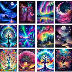 12 Pack Diamond Painting Kits for Adults, Tree of Life Diamond Art Kits for Beginners, Moon Landscape Diamond Painting Kits, 5D Diamond Painting Kits for Adults, Full Drill Craft Kits 12x16 inch