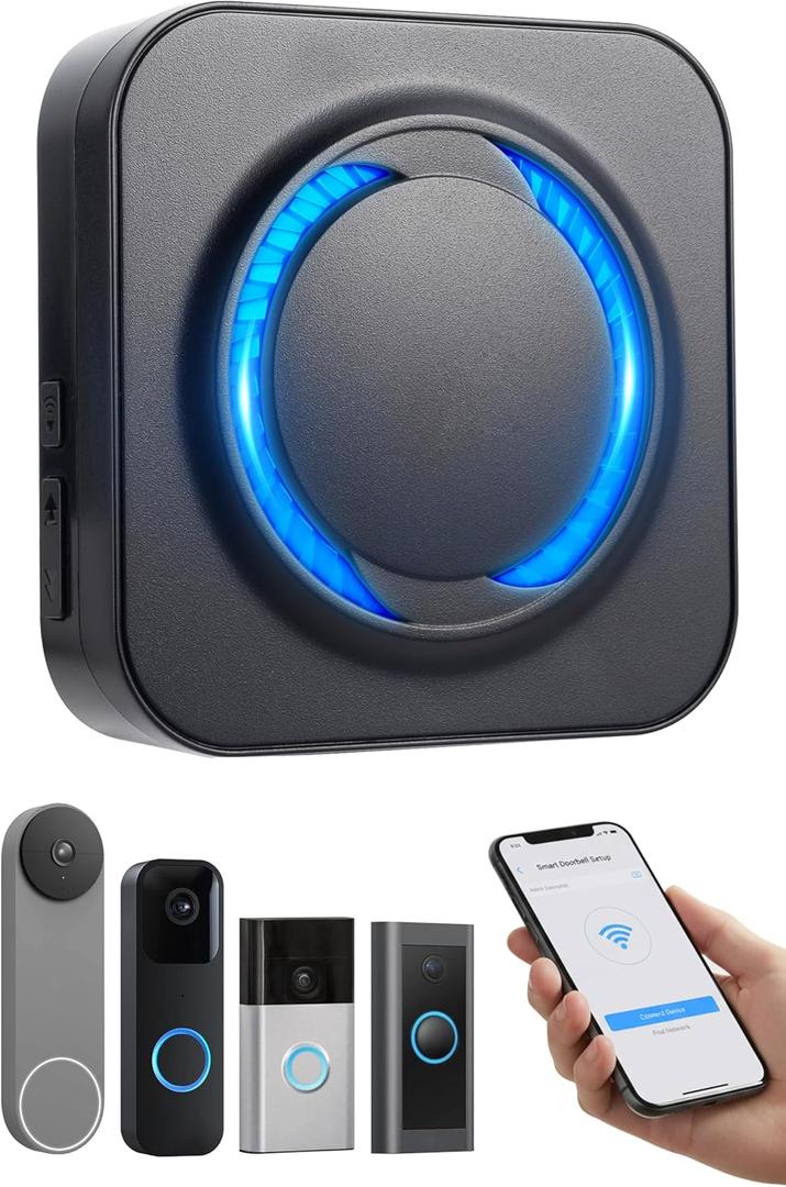 Smart WiFi Wireless Doorbell Chime for Ring,Blink,Google Nest - No Wiring,No Range Limits,No Subscription, Work with Alexa, 58 Chimes, 5 Volume, Easy to Setup, Ideal for Multi-Story Houses & Villa (Black)