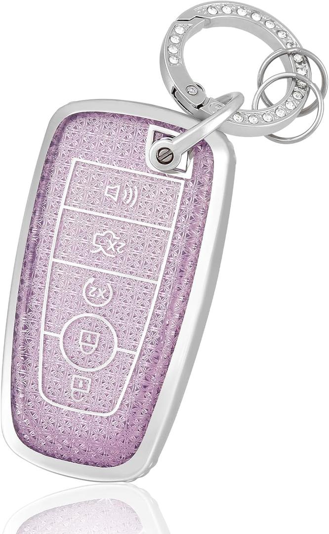for Ford Key Fob Cover with Keychain, Soft TPU Protection Fob Case Compatible with Explorer Fusion Escape Edge Expedition F150 F250 F350 F450 F550 Maverick Mustang Smart Key, Purple