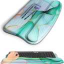 Ergonomic Wave Wrist Rest with Keyboard Stand, Cushioned Palm Rest, Comfortable Integrated Memory Foam for Natural Typing and Relieve Wrist Pain, Green Gold Marble