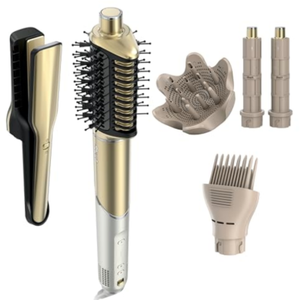 Shark Glam Ceramic & Powerful Air Styling & Drying System, with Silki Straightener & Shark Glossi Air Glosser, for Drying, Curling, Straightening & Glossing with Diffuser, Gold HD6052S (Curly & Coily Hair)