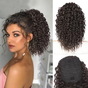 Stamped Glorious Curly Ponytail Extension 14 Inch Drawstring Ponytail for Women Synthetic Short Fluffy Pony Tail for Daily Use(Dark Brown)