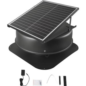 VEVOR 42W Solar Attic Fan, 2800 CFM Smart Roof Vent Built-in Temperature Sensors with Remote Control, Low-Noise & Weatherproof for Attic, Garage, RV Ventilation, 14" Cutout Diameter, Up to 1000 Sq Ft