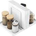 Napkin Holder for Table, Metal Napkin Holder with Salt and Pepper Shakers Caddy, Standing Paper Napkin Storage for Kitchen Dining Table Decor, White