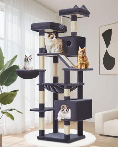 Taoqimiao Cat Tree, 71 in Extra Large Cat Tower for Inddor Cats, MS026LG | 2 Large Cat Condos, 2 Cute Perches, Metal Frame Cozy Hammock, Durable Scratch Board, 8 Natural Sisal Posts, Basket,Smoky Gray(missing a bunch of main parts)