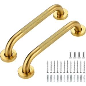 Grab Bars for Shower, 2 Pack 12-Inch Anti Slip Shower Handles for Elderly, Safety Shower Grab Bar, Stainless Steel Handicap Grab Bars for Bathroom,Toilet (Gold, 1" Diameter)