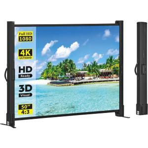 Portable Projector Screen with Stand, 50 Inch 4:3, Outdoor Projector Screen, Lightweight and Retractable, 1.2 High Gain Wrinkle-Free Video Projection Screens, for Home Cinema, Meeting Presentation.