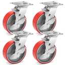 W B D WEIBIDA Heavy Duty Casters Set of 4, 6 Inch Industrial Locking Caster Wheels with 4800 LBS, No Noise Polyurethane Wheel on Steel Hub Swivel Plate Caster for Tool Cart, Workbench(4 Brake)