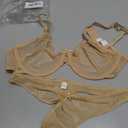 Varsbaby Women's See Through Sheer Mesh Unlined Underwire Everyday Bra and Panties(D303TS-Beige-34E+N082TS