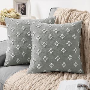 MIULEE Set of 2 Decorative Throw Pillow Covers Rhombic Jacquard Pillowcase Soft Square Cushion Case for Summer Couch Sofa Bed Bedroom Living Room, 18x18 Inch, Light Grey (18" x 18" (Pack of 2))