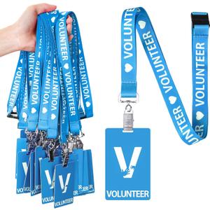 Colarr 25 Pack Volunteer Lanyard with PVC Plastic Card Pass Volunteer Identification ID Badges Bulk Breakaway Lanyard for Activity, Fundraising, Church, School, Events(Blue)