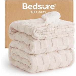 Bedsure GentleSoft Blankets Queen Size for Bed - Super Soft Cozy Blanket for Kids Girls, Large Fuzzy Fleece Throw for Bedroom Decor, Cream, 90x90 Inches