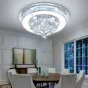 24" Modern Crystal Dimmable Chandeliers for Living Room LED Chandeliers Flush Mount Ceiling Light Fixture Dining Room Bedrooms Silver