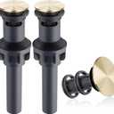 Hibbent 2 Pack Universal Bathroom Sink Drain Stopper, Pop Up Drain Strainer with Overflow, Push and Seal Sink Plug with Basket for Lavatory Vanity Vessel, Anti-Clogging Strainer, Brushed Gold