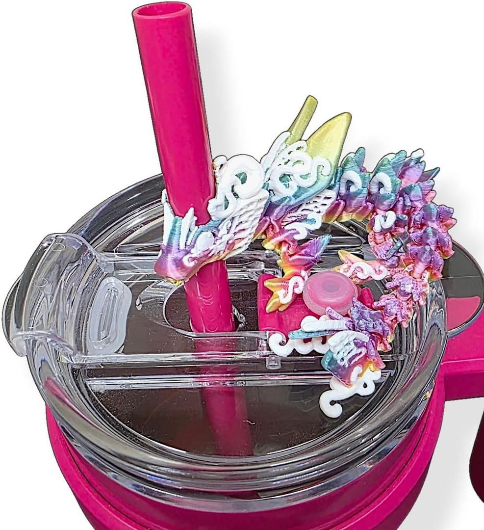 Butterfly Dragon Straw Buddy - Cute Straw Topper Compatible with Stanley Cup & Other Tumblers - Secure cover with Shimmering Body Design - Stanley Accessories (Butterfly)
