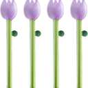 4 Pcs Borosilicate Color Transparent Glass Spoons,Cute Flower Long Handle Spoons for Ice Cream Dessert Coffee Stirring (Purple Bud Spoon)