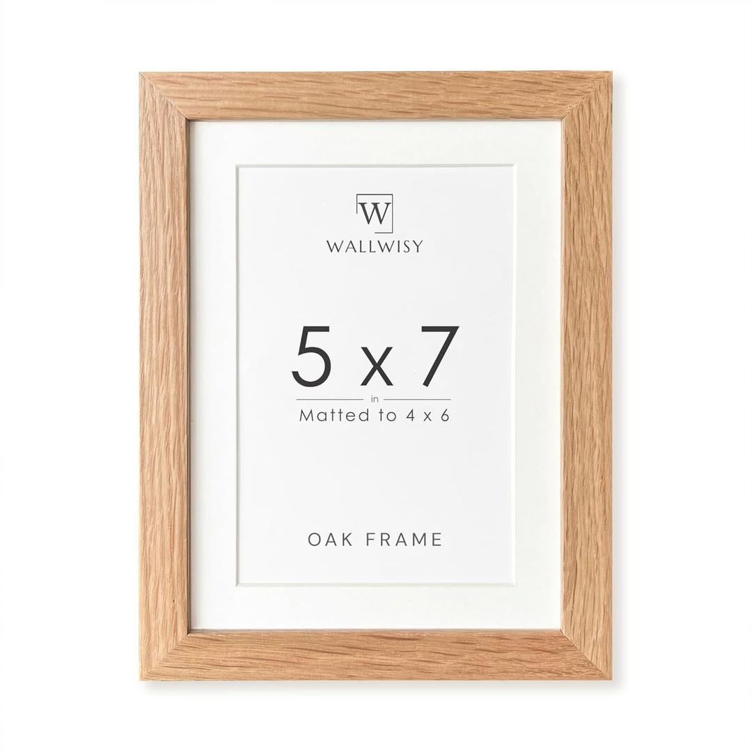 5x7 Picture Frame, Solid Oak Wood 5x7 Photo Frame with Mat to 4x6, 7x5 Picture Frames for Wall and Tabletop Display, Natural Oak 5 x 7 Frame, Set of 1
