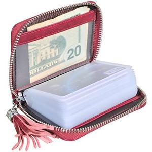 Womens Credit Card Holder Wallet RFID Leather Small ID Card Case (20 Card Slots - Wine Red)