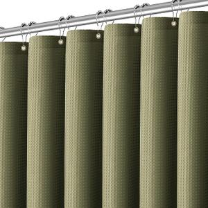 PANGSINNE Khaki Shower Curtain 256GSM Heavy Duty Waffle Woven Bathroom Shower Curtains, Weighted Fabric Shower Curtains for Hotel Spa Luxury Polyester Bath Curtain with 12 Hooks, 72Wx72H