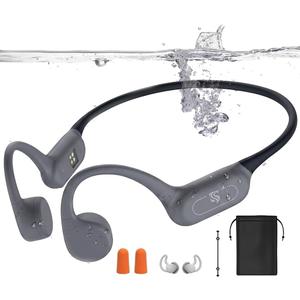 Bone Conduction Headphones IPX8 Waterproof Swimming Headphones Open Ear Headphones with MP3 Mode 32GB Memory 8H Playtime Bluetooth 5.4 Ear Buds Secure Fit for Running and Fitness (Gray)