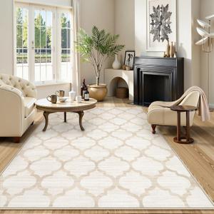 Lahome Moroccan 5x7 Area Rugs for Living Room Machine Washable Rug,Beige Rug for Bedroom Soft Low Pile Non-Slip Large Carpet for Dining Playroom