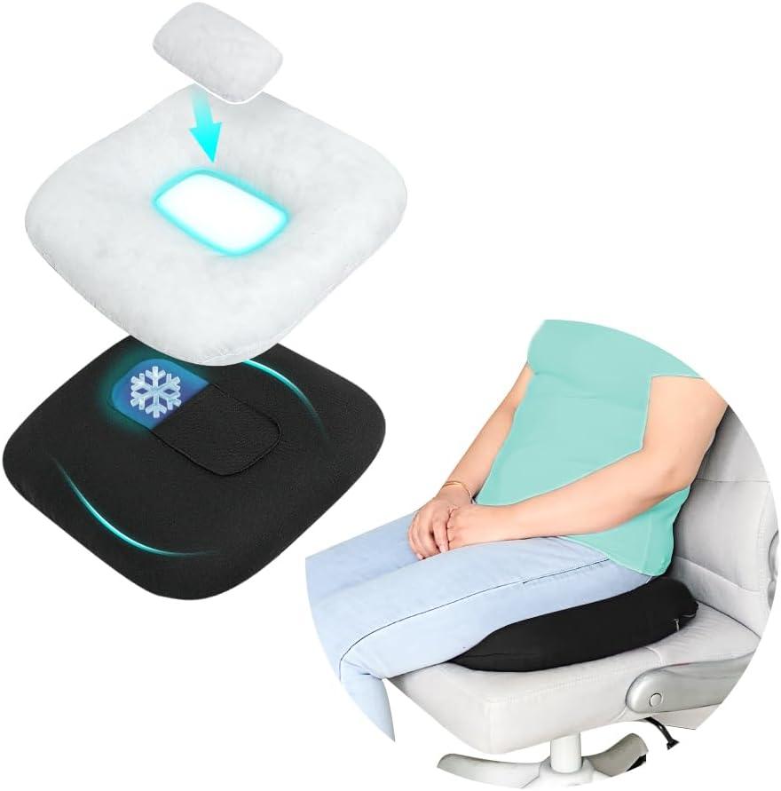 Donut Pillow Postpartum Cushion with Perineal Ice Packs Episiotomy Butt Pad for Sitting Tailbone Pain Relief Hemorrhoid Coccydynia Pregnancy Women After Birth Recovery Medical Care (3 in 1) (Black)