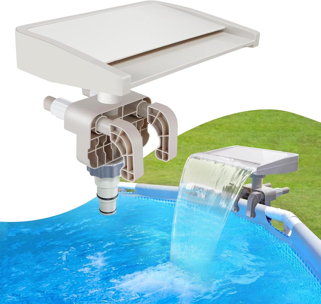 Pool Fountain for Above Ground Pools, Swimming Pool Waterfall Fountain, Smooth Flowing Pool Waterfall for Relaxation, Fits 1.2" to 4.7" Above-Ground Pool Frames (Beige)
