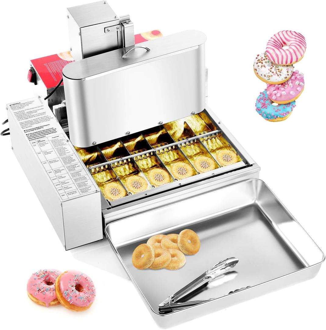 VEVOR Commercial Automatic Donuts Machine, 6 Rows Donuts Making Equipment, 360 pcs/hour Electric High Power Doughnut Maker, Stainless Steel Frying Auto Fryer, with Intelligent Control