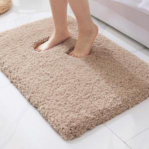ILANGO Beige Bathroom Rugs 32"  20" Non Slip & Super Absorbent Extra Thick Soft, Washable Bath Mat for Floor, Microfiber Plush Shaggy Bath Rug with Rubber for Bathtub Shower Room Sink