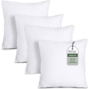 ROYALE LINENS 12 x 12 Pillow Insert - Down Alternative Throw Pillows Insert - Square Pillow Pack of 4 White - Bed & Couch Pillows - Inner Cushion for Bed, Cushion for Living Room - Shams Stuffer