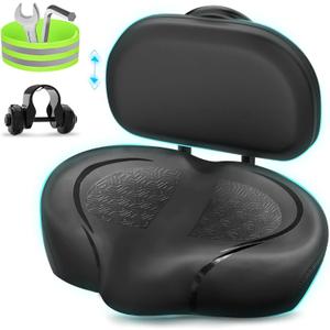 Noseless Bike Seat Cushion for Men & Women - Extra Padding & Comfort Wide Bicycle Seat, Oversized Comfortable Saddle for Peloton Bikes, Exercise Bikes, Electric Bikes, Cruiser Bikes (Backrest Black)