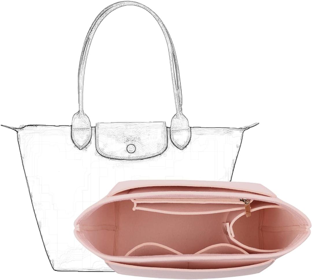 D.DUO Bag Insert Organizer, purse accessories, Suitable For Longchamp long handle tote organizer (Pink, Llong handle)