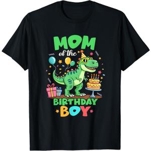 Mom of The Birthday Boy T Rex Dinosaur Family Party T-Shirt, S