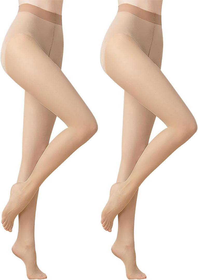 2 Pairs Women's Sheer Tights, 1D Ultra Thin Soft Nylon Regular Panty Multicolour High Sheer Anti-slid Pantyhose (Dark Skin Color)