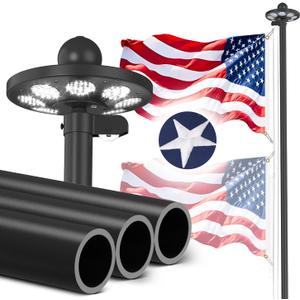 11 Gauge Heavy Duty Flagpole Kit with 136 LED Solar Light, 20FT Extra Thick Flag Pole for Outside House in Ground, 120MPH Wind Tested, 3x5 Thickened USA Flag for Outdoor