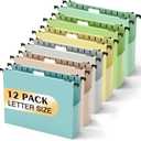 SHUTEX Extra Capacity Plastic Hanging File Folders,12 Pack Reinforced Hang Folder,Heavy Duty 2 Inch Expansion,Filing Cabinet Folders Letter Size for Bulk Files/Medical Charts (Morandi Colors)