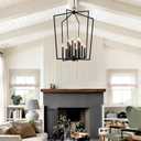 Vezzio Modern Large Black Lantern Foyer Entryway Chandelier | D30 Inch Modern Industrial 12-Light Pendant Light for High Ceiling, Dining Room, Kitchen Island, Hallway, Staircase