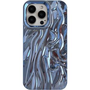 Caseative for iPhone 16 Pro Max Case,Pleated Water Ripple Chrome Wave Pattern Soft Phone Case (Blue)