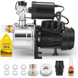 3/4 HP Shallow Well Booster Pump with Pressure Tank 1050GPH Auto ON/OFF Water Pressure Booster Self-Priming Stainless Steel Automatic Booster System for Whole House, Garden, Lawn